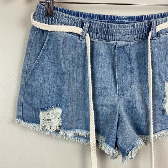 Aerie Denim Shorts S Blue Jean Belted Cut Off Fray Hem Distressed New - Picture 2 of 10